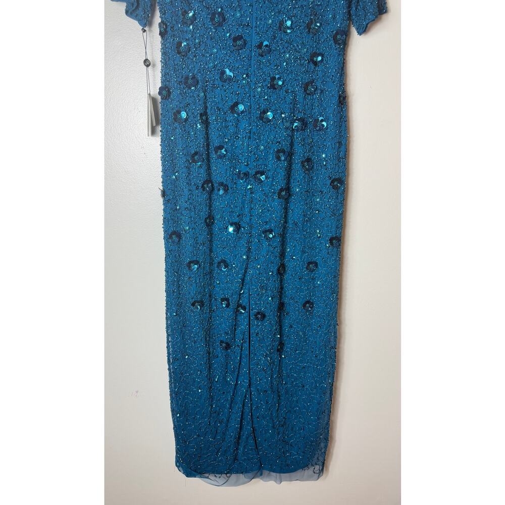 NWT Adrianna Papell Floral Beaded Blue Gown Mother of Bride Wedding Guest Dress - Picture 12 of 16